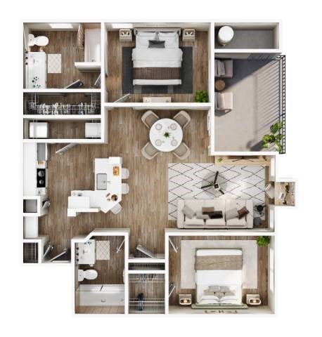 Floor plan for 2 beds, 2 baths, 1060 sqft