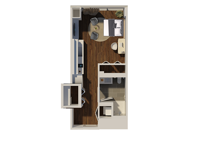 Floor plan for studio, 1 bath, 400 sqft