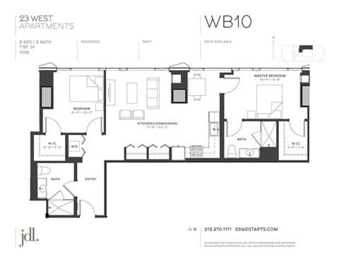 Floor plan for 2 beds, 2 baths, 1187 sqft