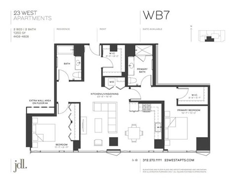 Floor plan for 2 beds, 2 baths, 1350 sqft