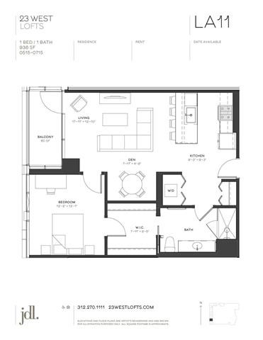 Floor plan for 1 bed, 1 bath, 936 sqft