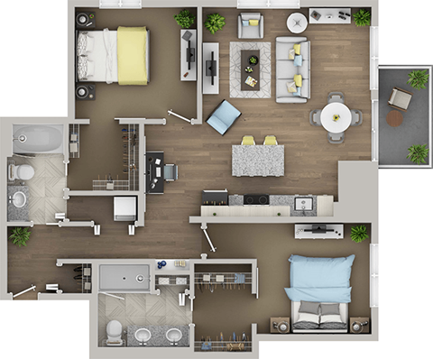 Floor plan for 2 beds, 2 baths, 1092 sqft
