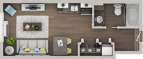 Floor plan for studio, 1 bath, 372 sqft
