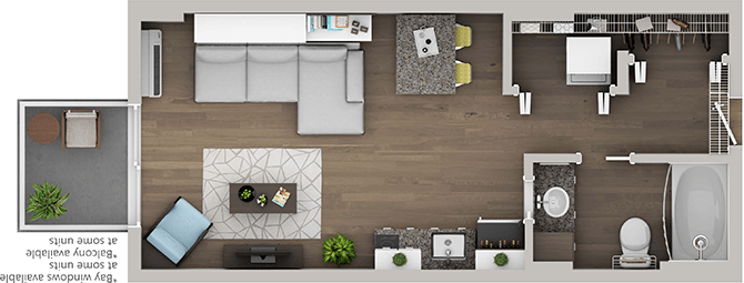 Floor plan for studio, 1 bath, 407 sqft