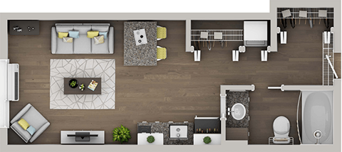 Floor plan for studio, 1 bath, 360 sqft