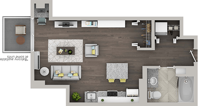 Floor plan for studio, 1 bath, 445 sqft