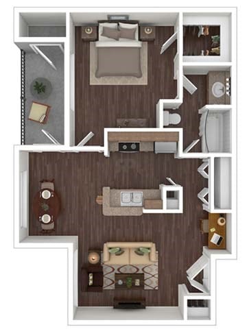 Floor plan for 1 bed, 1 bath, 750 sqft