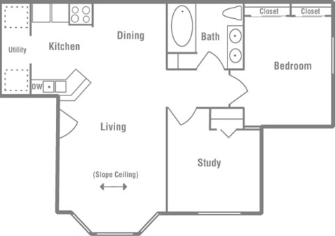 Floor plan for 2 beds, 1 bath, 766 sqft