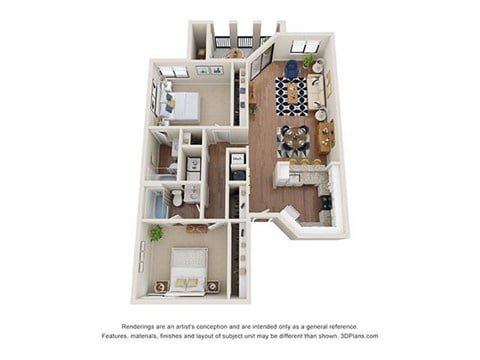 Floor plan for 2 beds, 2 baths, 1061 sqft