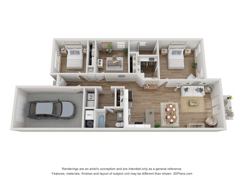 Floor plan for 3 beds, 2 baths, 1177 sqft