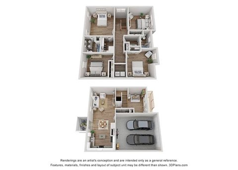 Floor plan for 4 beds, 2.5 baths, 2007 sqft
