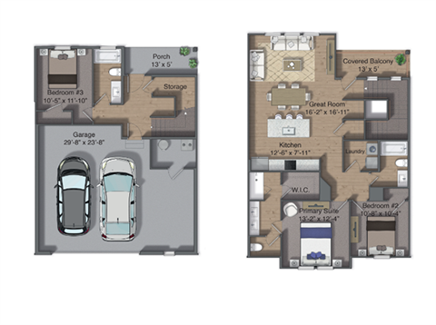 Floor plan for 3 beds, 3 baths, 1482 sqft