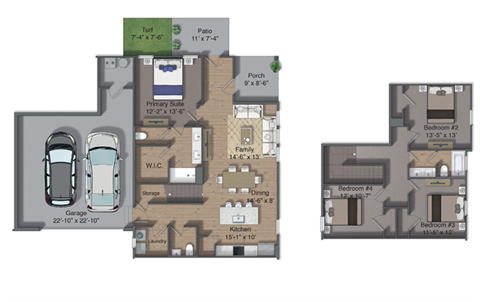 Floor plan for 4 beds, 2.5 baths, 1680 sqft
