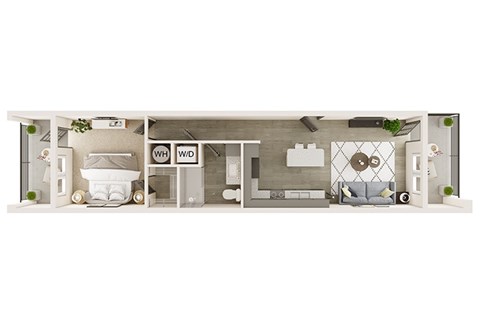 Floor plan for 1 bed, 1 bath, 705 sqft