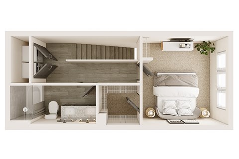 Floor plan for 1 bed, 1.5 baths, 769 sqft