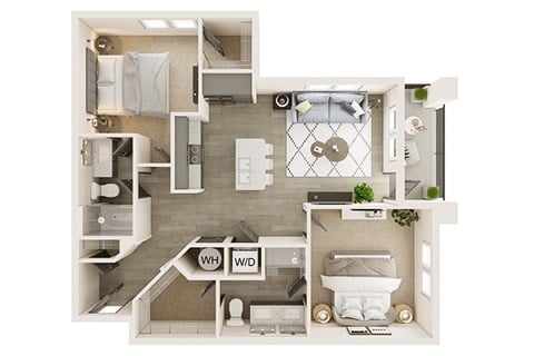 Floor plan for 2 beds, 2 baths, 1030 sqft