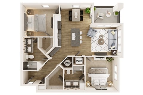 Floor plan for 2 beds, 2 baths, 1132 sqft