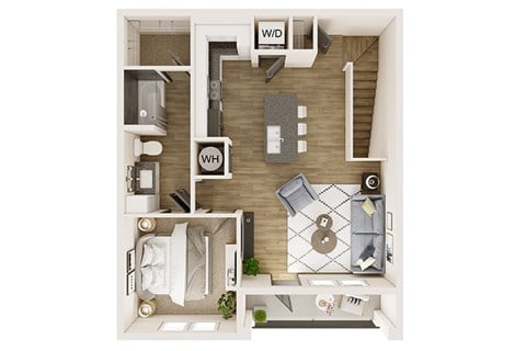 Floor plan for 1 bed, 1 bath, 776 sqft