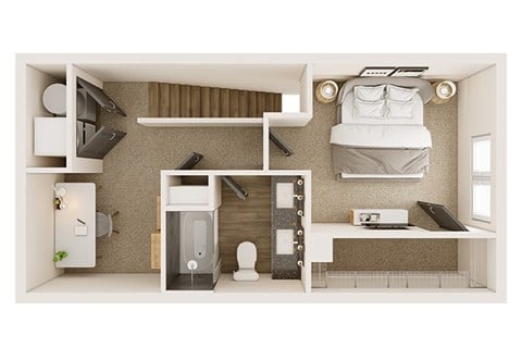 Floor plan for 1 bed, 1 bath, 898 sqft