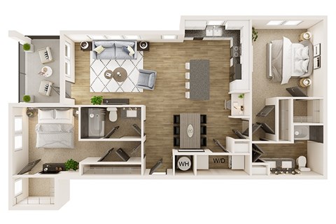 Floor plan for 2 beds, 2 baths, 1284 sqft