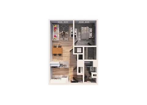 Floor plan for 1 bed, 1 bath, 651 sqft