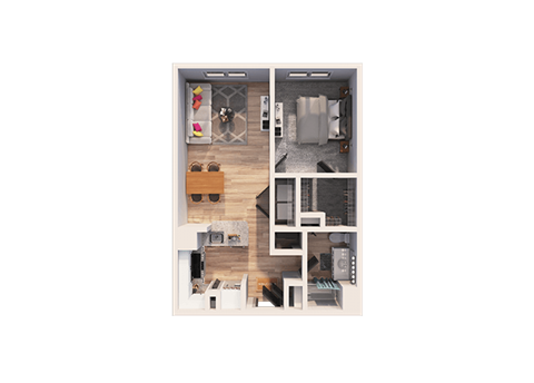 Floor plan for 1 bed, 1 bath, 713 sqft