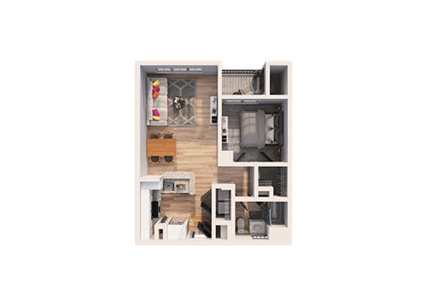 Floor plan for 1 bed, 1 bath, 730 sqft