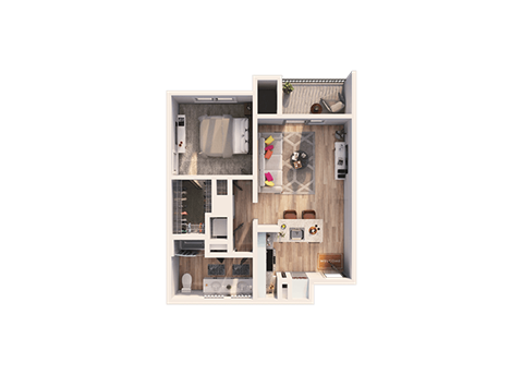 Floor plan for 1 bed, 1 bath, 801 sqft