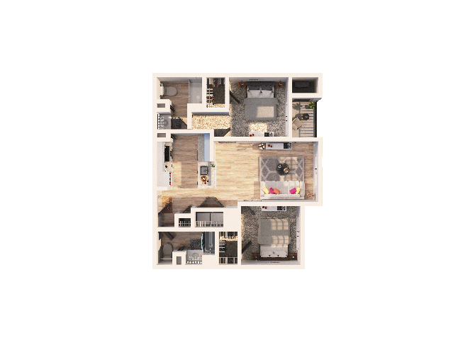 Floor plan for 2 beds, 2 baths, 961 sqft