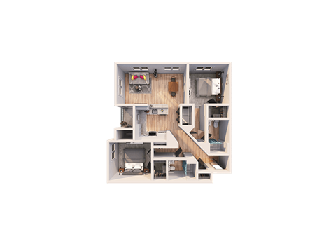 Floor plan for 2 beds, 2 baths, 1066 sqft