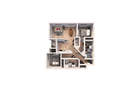 Floor plan for 2 beds, 2 baths, 1066 sqft