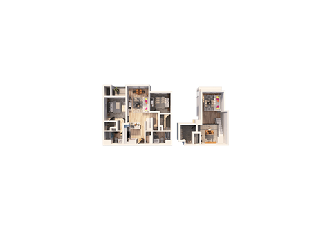 Floor plan for 2 beds, 2 baths, 1236 sqft