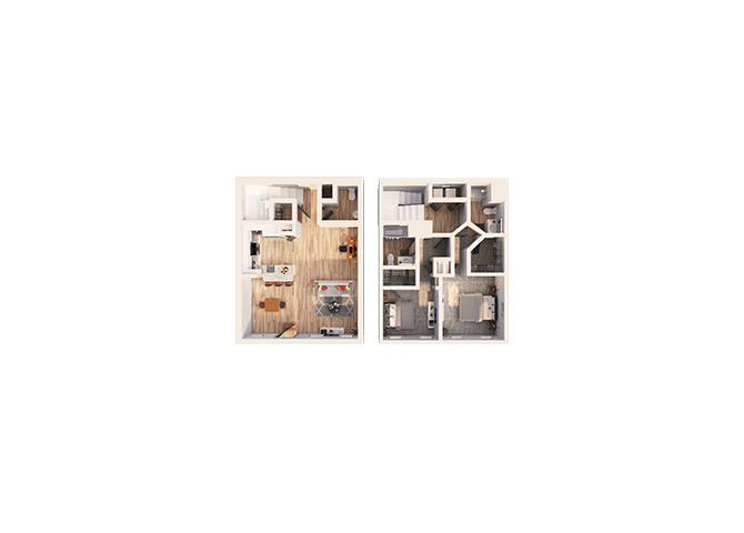 Floor plan for 2 beds, 2 baths, 1403 sqft