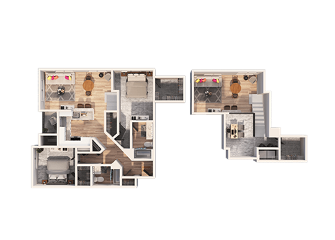 Floor plan for 2 beds, 2 baths, 1403 sqft