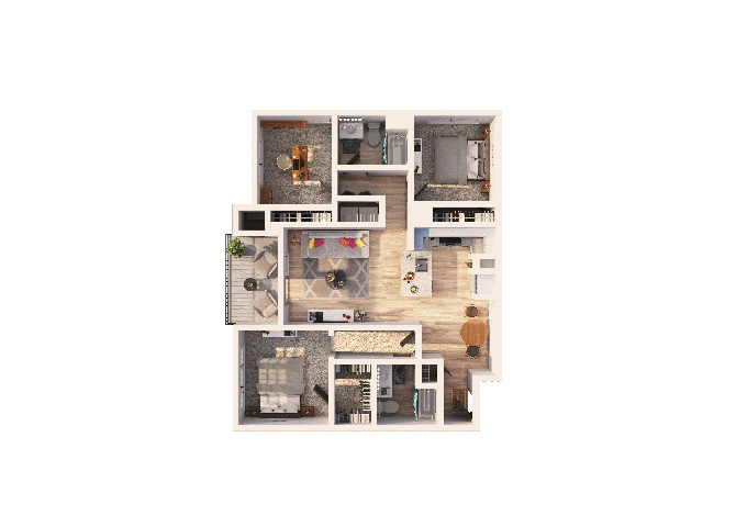 Floor plan for 3 beds, 2 baths, 1220 sqft
