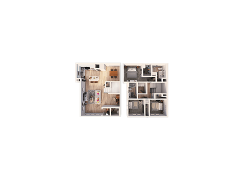 Floor plan for 3 beds, 2 baths, 1735 sqft