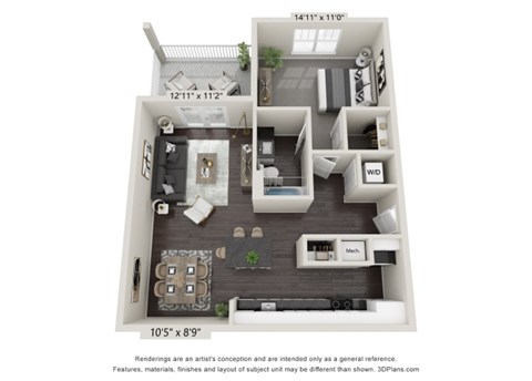 Floor plan for 1 bed, 1 bath, 812 sqft