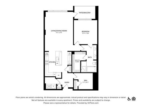 Floor plan for 1 bed, 1 bath, 1258 sqft
