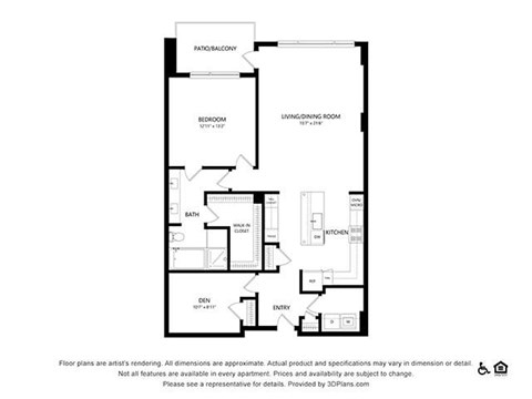 Floor plan for 1 bed, 1 bath, 1274 sqft