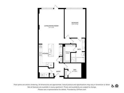 Floor plan for 1 bed, 1 bath, 1300 sqft