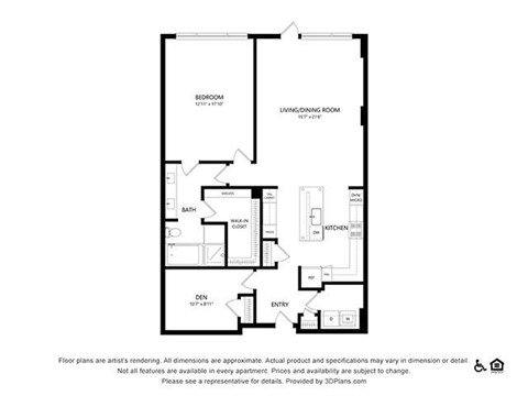 Floor plan for 1 bed, 1 bath, 1330 sqft
