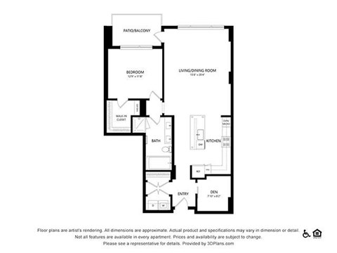 Floor plan for 1 bed, 1 bath, 1090 sqft