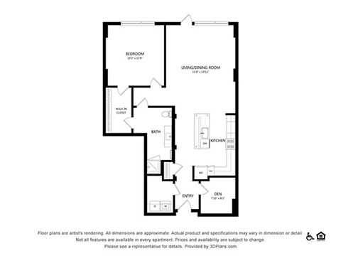 Floor plan for 1 bed, 1 bath, 1148 sqft