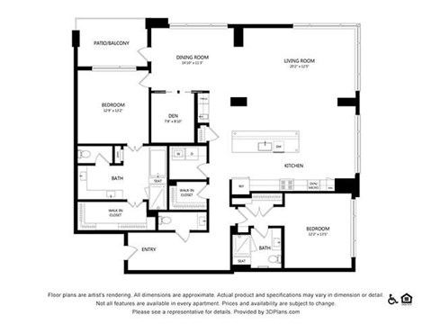 Floor plan for 2 beds, 2.5 baths, 2091 sqft