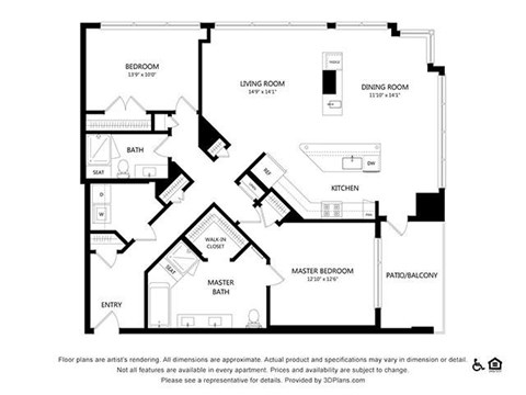 Floor plan for 2 beds, 2 baths, 1561 sqft
