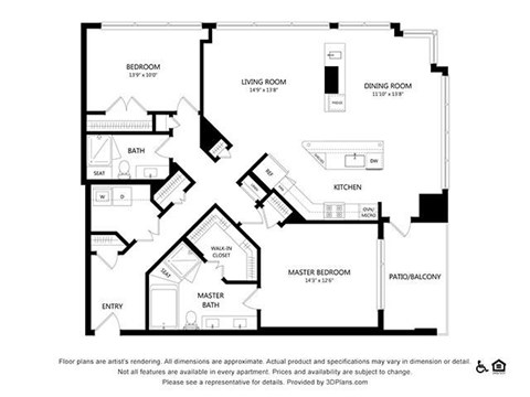 Floor plan for 2 beds, 2 baths, 1561 sqft