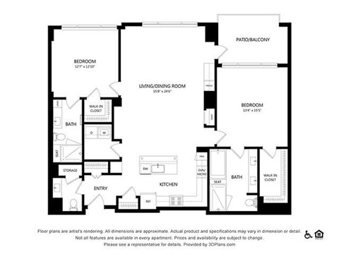 Floor plan for 2 beds, 2.5 baths, 1488 sqft