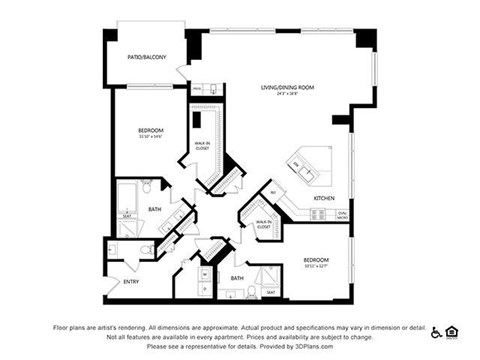Floor plan for 2 beds, 2.5 baths, 1768 sqft