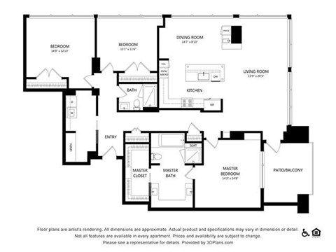 Floor plan for 3 beds, 2 baths, 1962 sqft