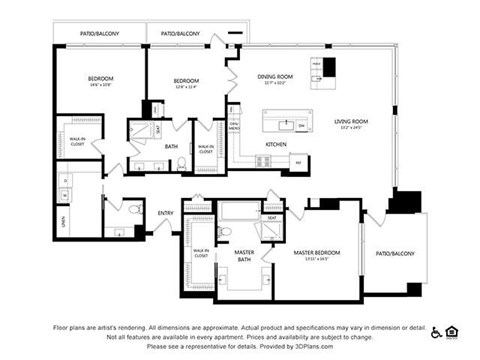 Floor plan for 3 beds, 2.5 baths, 2092 sqft